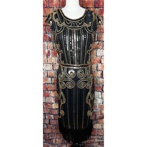 NWT Vision For Innovation Black Gold Sequin Tassel Dance Skirt Performance Dress